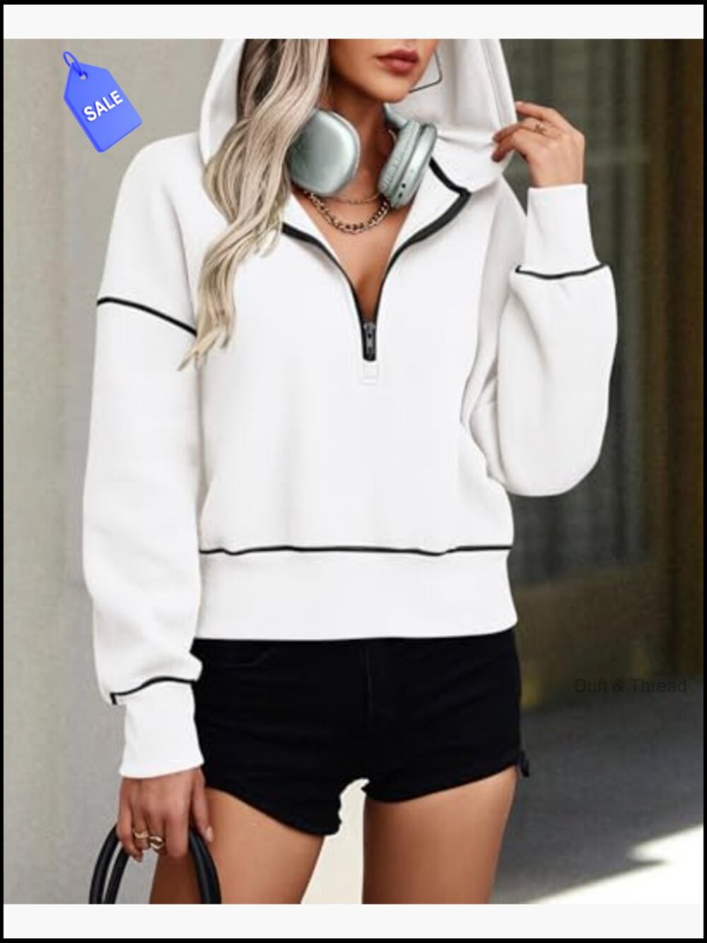 Cropped Half Zip Hoodie Fleece Lined Long Sleeve Pullover Winter Sweatshirt - Picture 5 of 7